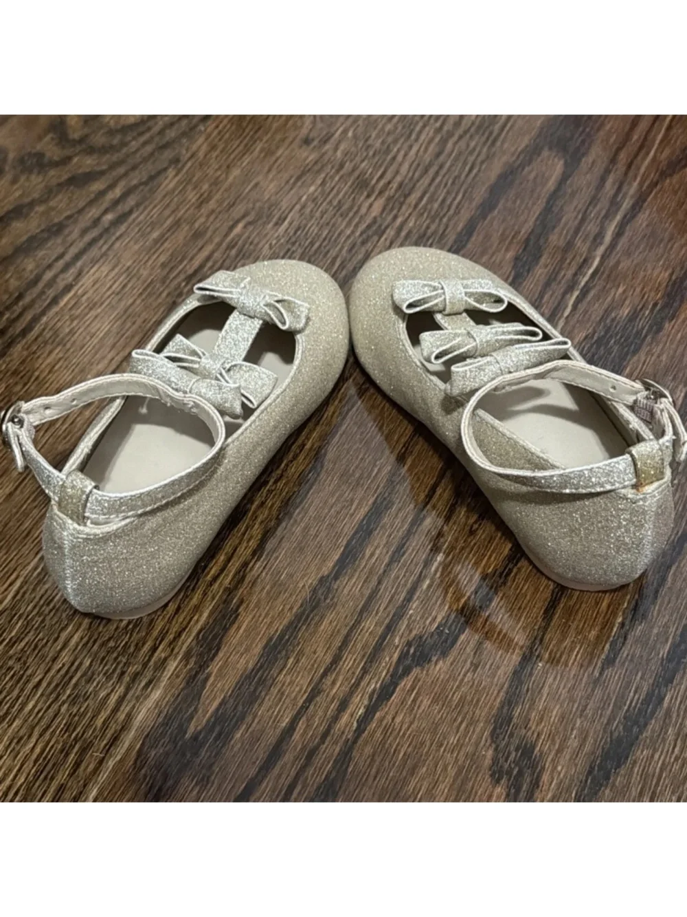 Janie And Jack Toddler Girls Gold Glitter Bow Ballet Flats Size 7 Excellent